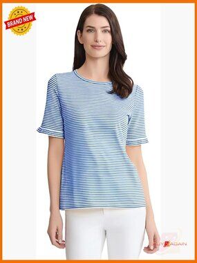Plus Size Striped Ruffle Sleeve Blouse, Cotton Blend, Office to Dinner Top